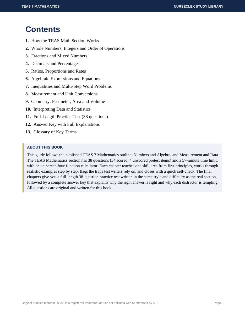 TEAS 7 Complete Study Guide: All Four Sections - Contents